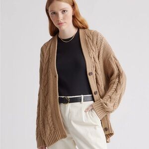 Quince 100% Organic Cotton Oversized Cable Cardigan in Camel, Size XL new w tags